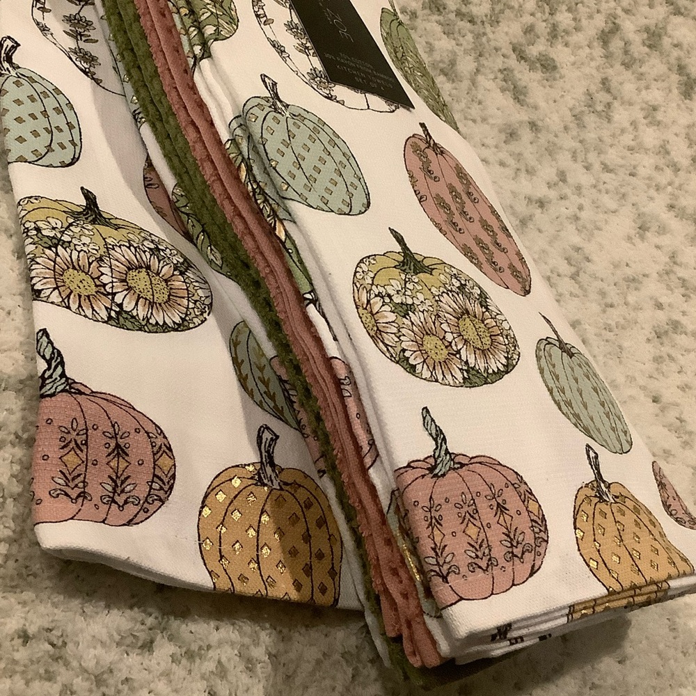Rachel Zoe Multicolor Pumpkin Tea Towels Set of 4 NWT Cotton Blend 18x28” - Picture 2 of 16